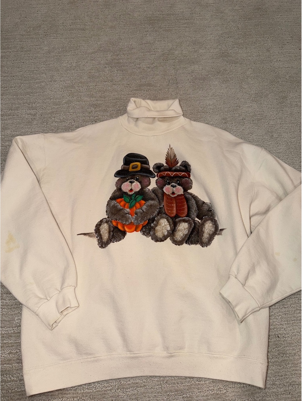 Tultex White Thanksgiving Bears Mock Neck Sweatshirt